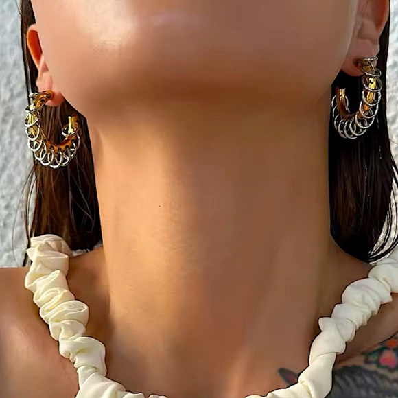 Gold Chain Hoop Punk Earrings Two Tone Retro Y2K - Picture 2 of 6